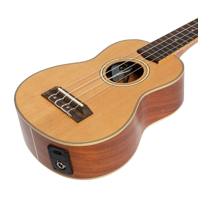TSS-6P-NST-Tiki '6 Series' Spruce Solid Top Electric Soprano Ukulele with Hard Case (Natural Satin)-Living Music