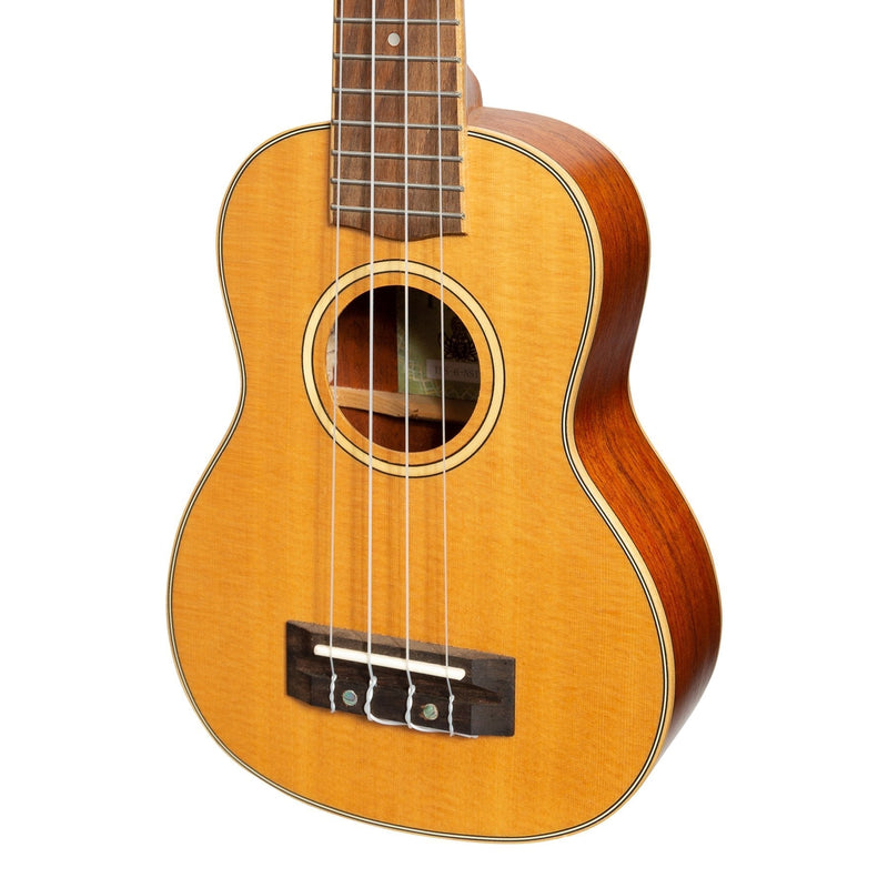 TSS-6-NST-Tiki '6 Series' Spruce Solid Top Soprano Ukulele with Hard Case (Natural Satin)-Living Music