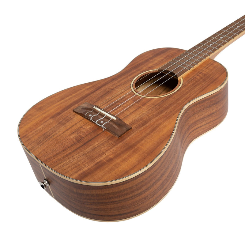 -Tiki '9 Series' Koa Solid Top Baritone Ukulele with Hard Case (Natural Satin)-Living Music