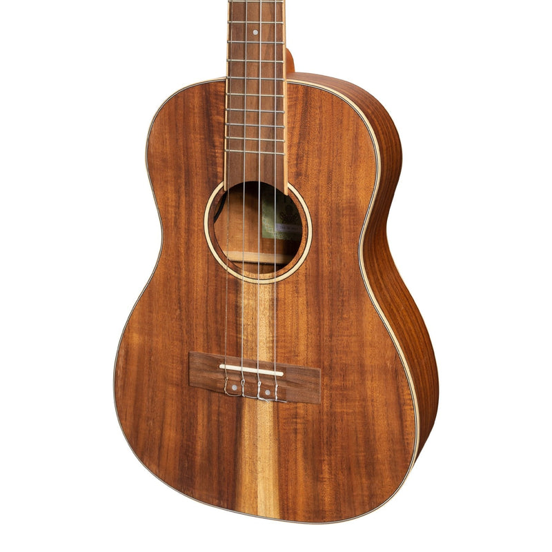 -Tiki '9 Series' Koa Solid Top Electric Baritone Ukulele with Hard Case (Natural Satin)-Living Music