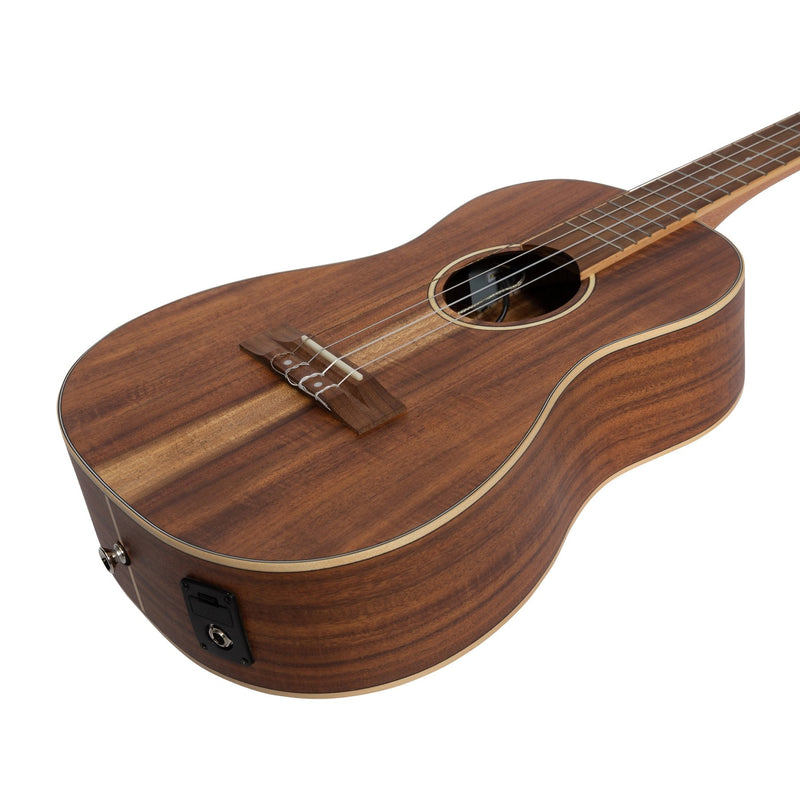 -Tiki '9 Series' Koa Solid Top Electric Baritone Ukulele with Hard Case (Natural Satin)-Living Music