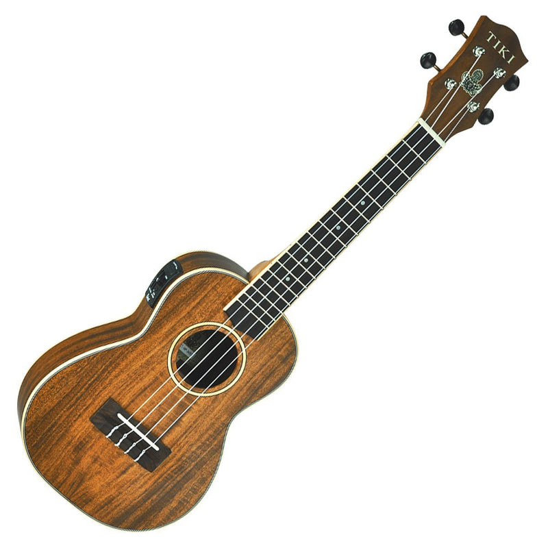 -Tiki '9 Series' Koa Solid Top Electric Concert Ukulele with Hard Case (Natural Satin)-Living Music