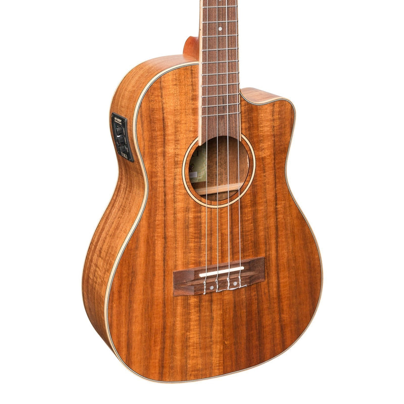 -Tiki '9 Series' Koa Solid Top Electric Cutaway Baritone Ukulele with Hard Case (Natural Satin)-Living Music