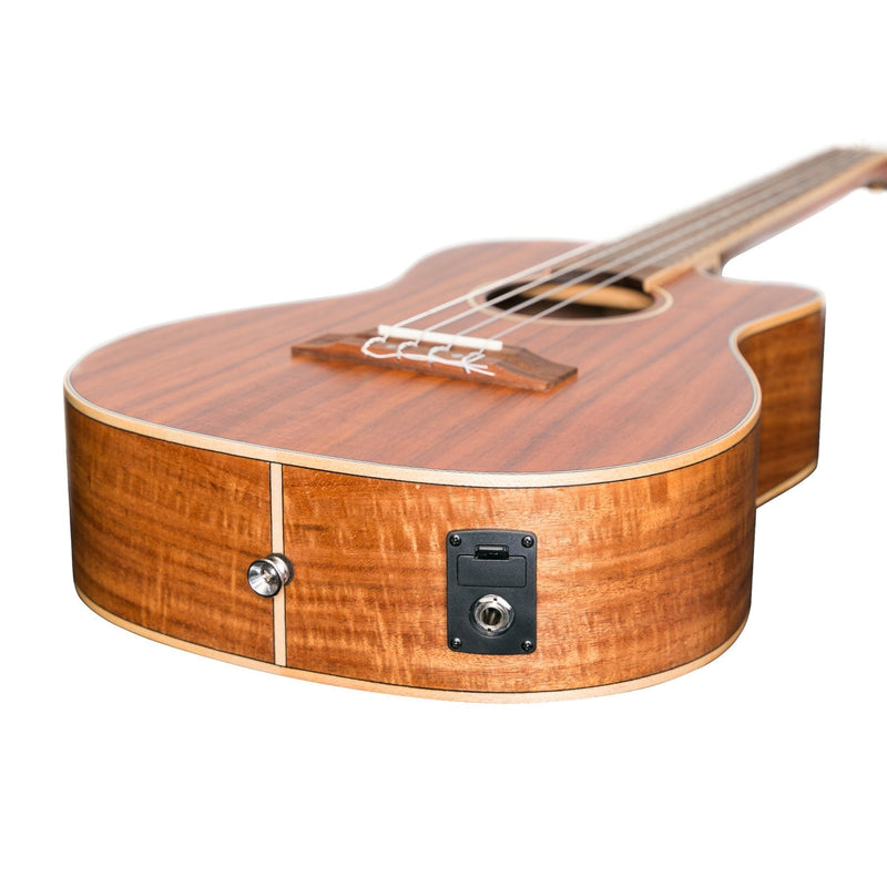 -Tiki '9 Series' Koa Solid Top Electric Cutaway Baritone Ukulele with Hard Case (Natural Satin)-Living Music