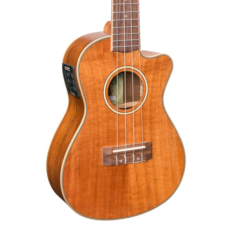 -Tiki '9 Series' Koa Solid Top Electric Cutaway Concert Ukulele with Hard Case (Natural Satin)-Living Music