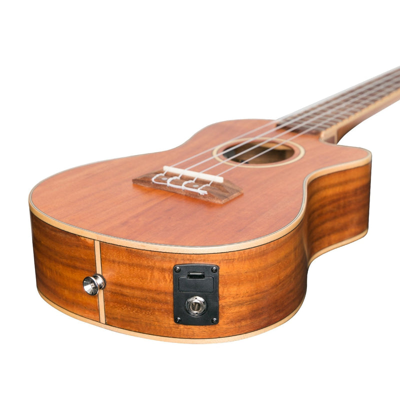 -Tiki '9 Series' Koa Solid Top Electric Cutaway Concert Ukulele with Hard Case (Natural Satin)-Living Music