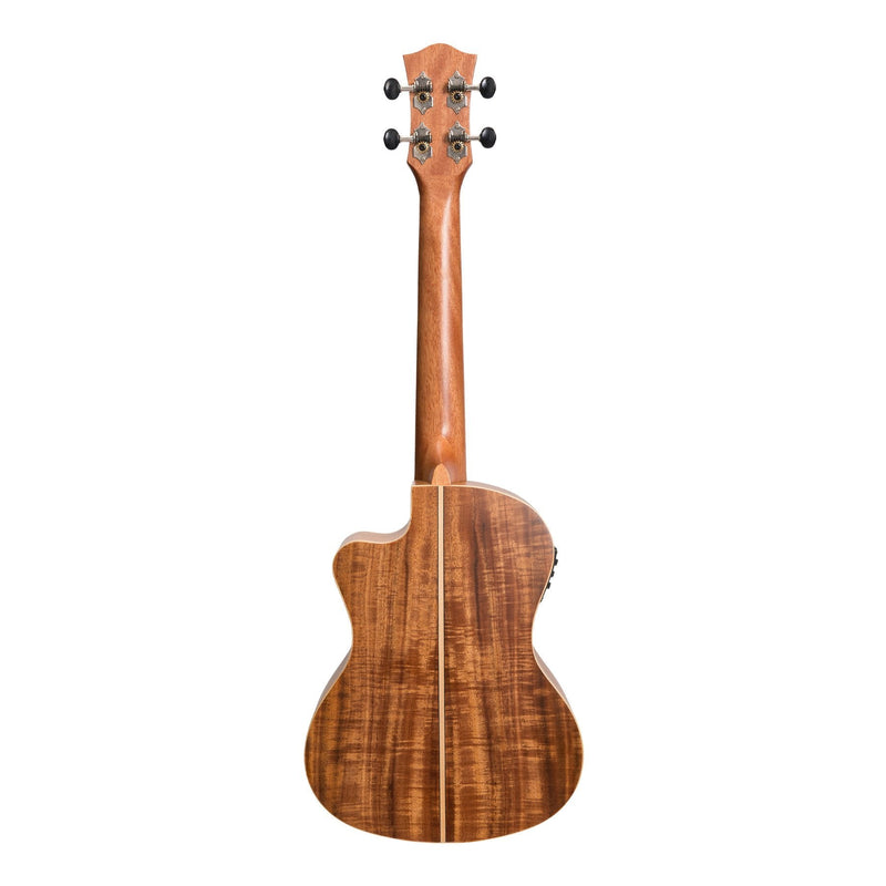 TKT-9CP-NST-Tiki '9 Series' Koa Solid Top Electric Cutaway Tenor Ukulele with Hard Case (Natural Satin)-Living Music