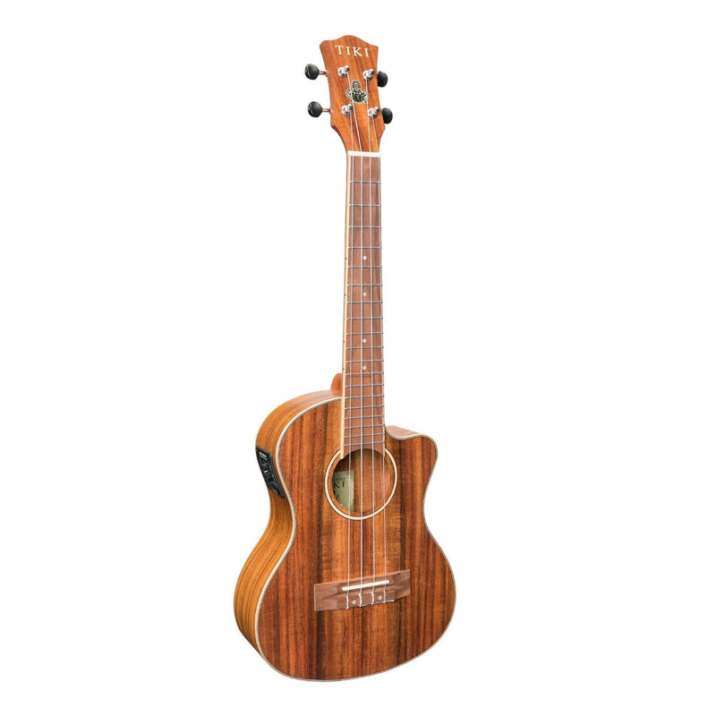 TKT-9CP-NST-Tiki '9 Series' Koa Solid Top Electric Cutaway Tenor Ukulele with Hard Case (Natural Satin)-Living Music