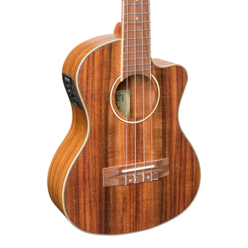 -Tiki '9 Series' Koa Solid Top Electric Cutaway Tenor Ukulele with Hard Case (Natural Satin)-Living Music