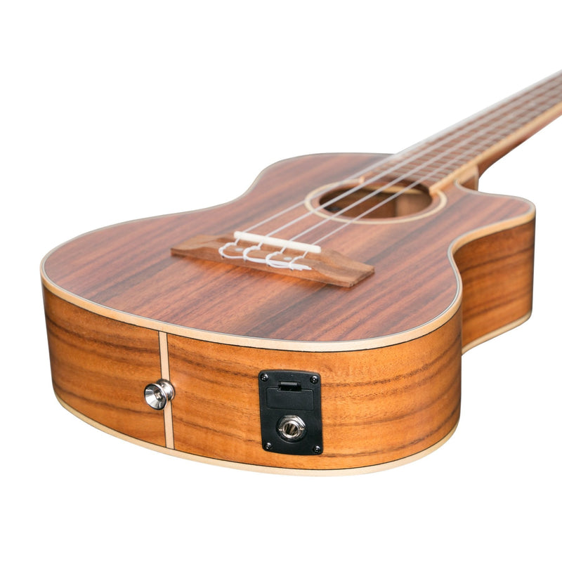 TKT-9CP-NST-Tiki '9 Series' Koa Solid Top Electric Cutaway Tenor Ukulele with Hard Case (Natural Satin)-Living Music