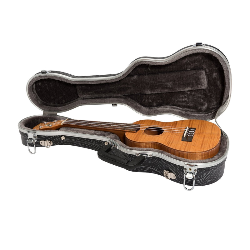 UHC-C-GRYBK-Tiki Deluxe Shaped Concert Ukulele Flight Case (Grey/Black)-Living Music