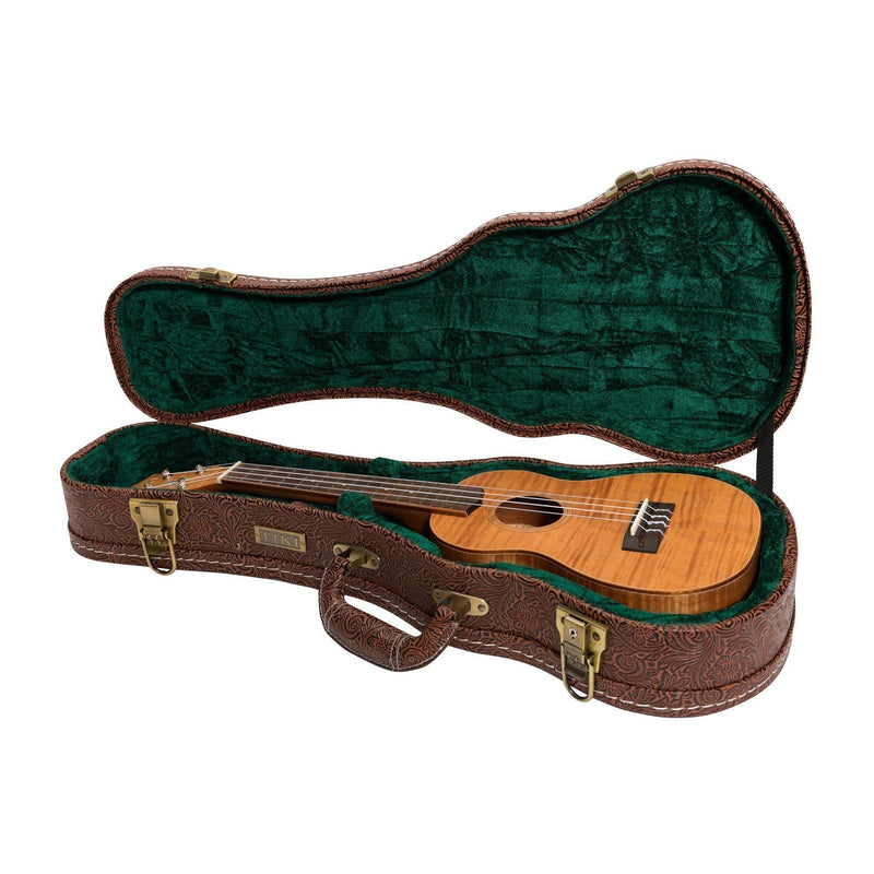 -Tiki Deluxe Shaped Concert Ukulele Hard Case (Paisley Brown)-Living Music