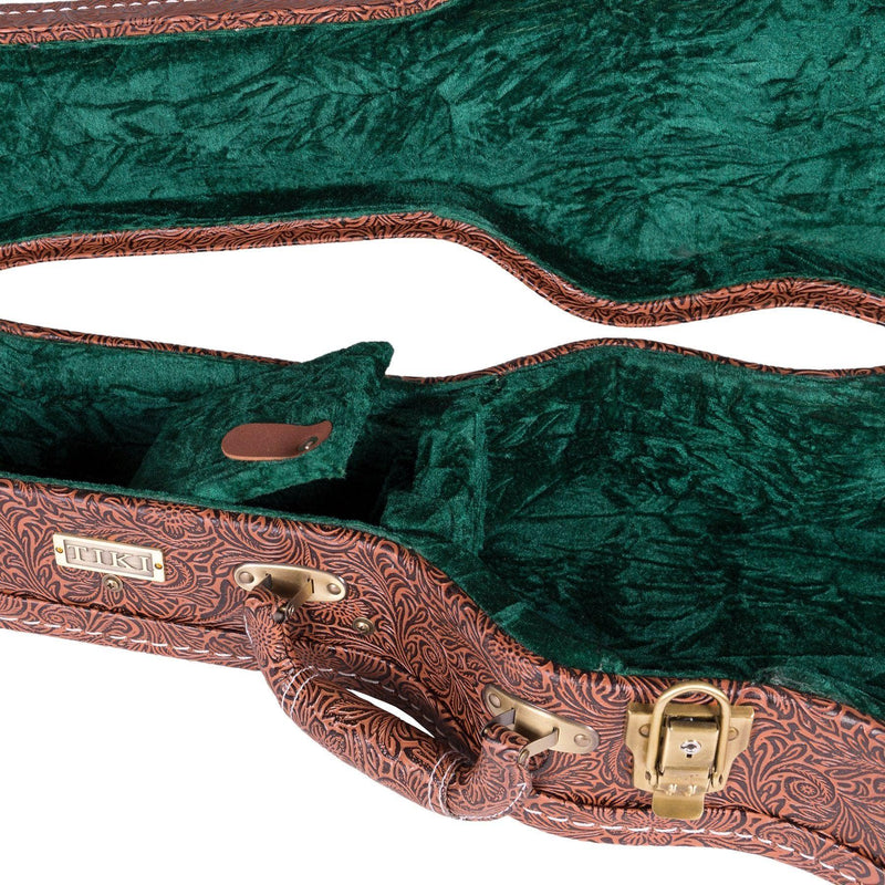 -Tiki Deluxe Shaped Tenor Ukulele Hard Case (Paisley Brown)-Living Music