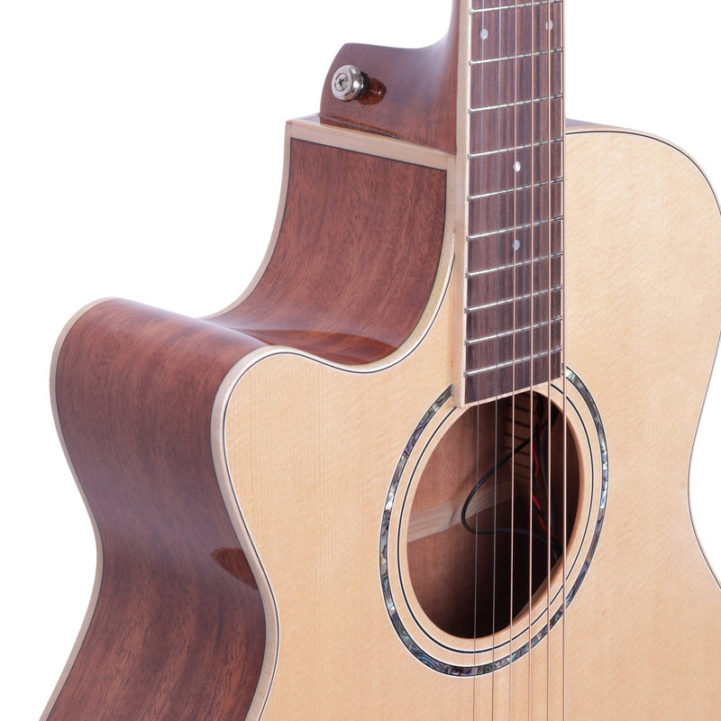 TRFC-1L-NGL-Timberidge '1 Series' Left Handed Spruce Solid Top Acoustic-Electric Small Body Cutaway Guitar (Natural Gloss)-Living Music