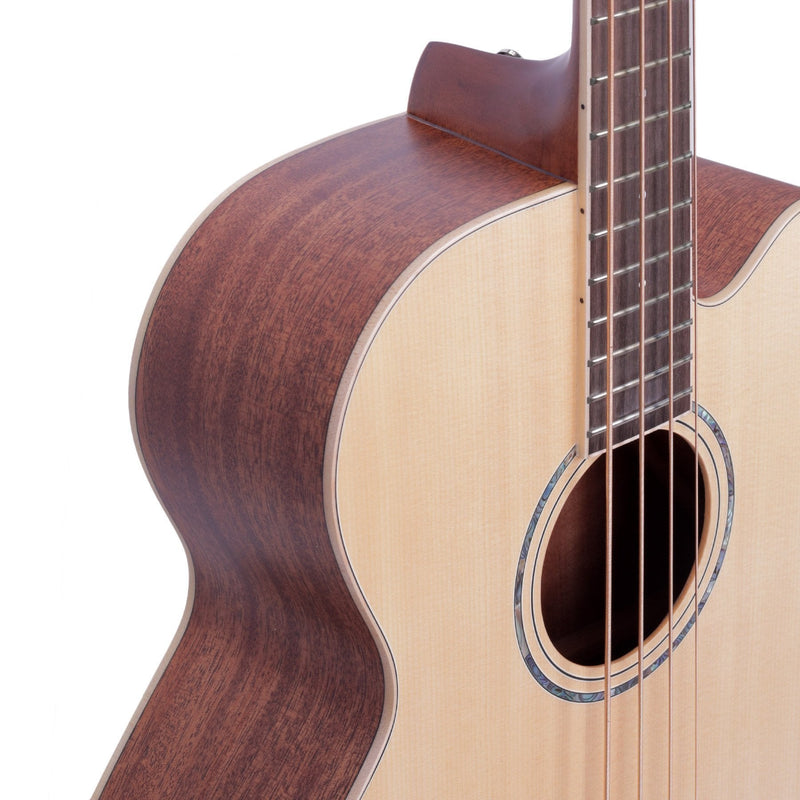-Timberidge '1 Series' Spruce Solid Top & Mahogany Solid Back Acoustic-Electric Cutaway Bass Guitar (Natural Satin)-Living Music