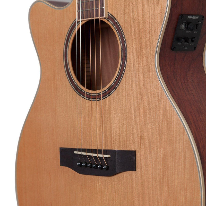 TRFC-4L-NST-Timberidge '4 Series' Left Handed Cedar Solid Top Acoustic-Electric Small Body Cutaway Guitar (Natural Satin)-Living Music