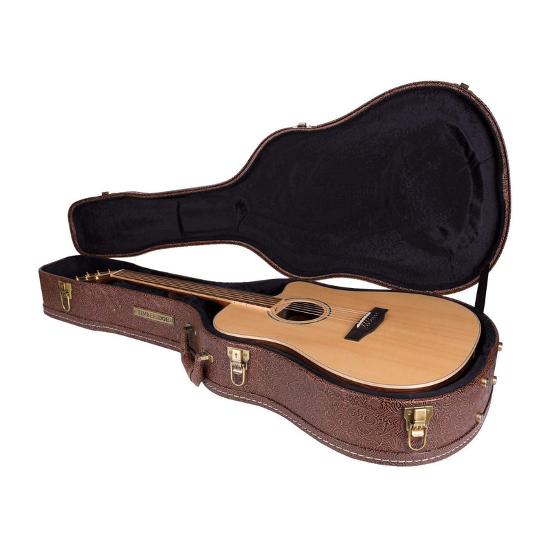 TGC-A44T-PASBRN-Timberidge Deluxe Shaped Dreadnought Acoustic Guitar Hard Case (Paisley Brown)-Living Music