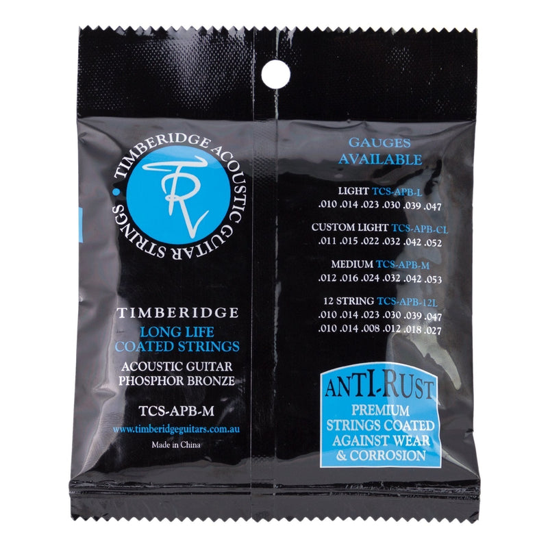 -Timberidge Medium Phosphor Bronze Long Life Coated Acoustic Guitar Strings (12-53)-Living Music