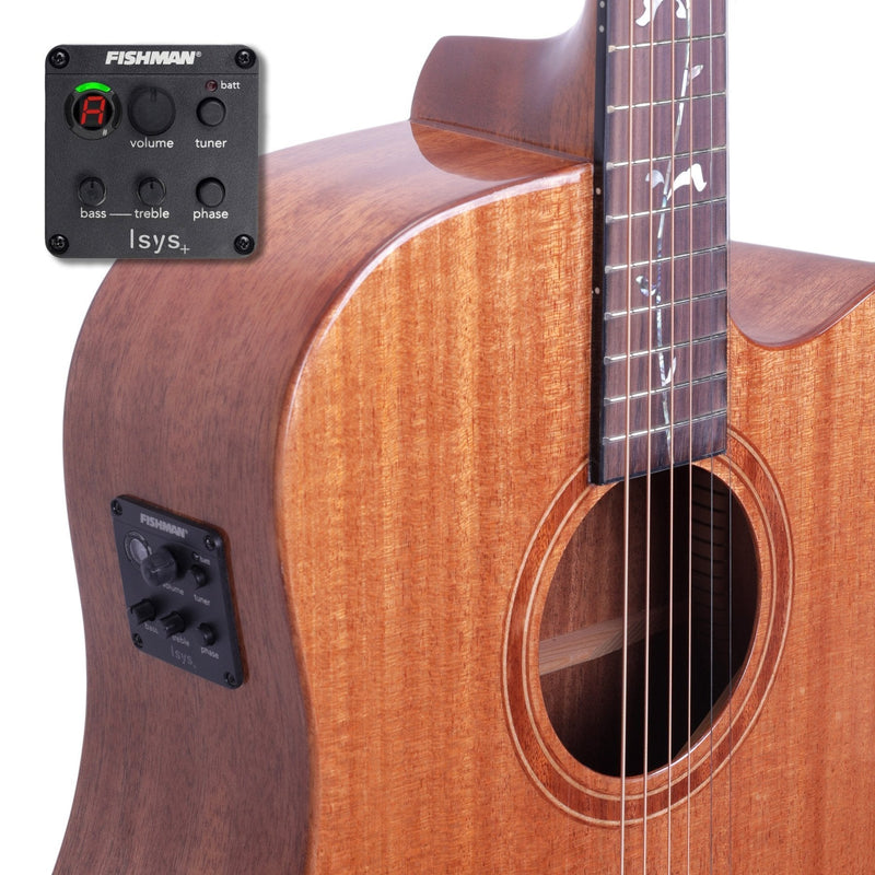 -Timberidge 'Messenger Series' Mahogany Solid Top Acoustic-Electric Dreadnought Cutaway Guitar (Natural Gloss)-Living Music