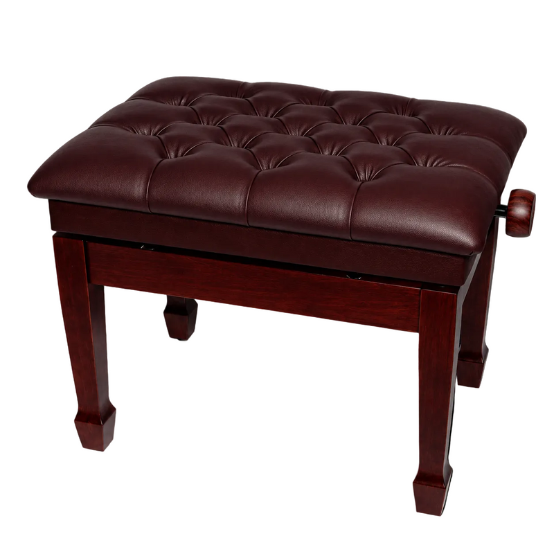 -Crown Deluxe Tufted Hydraulic Height Adjustable Piano Bench (Mahogany)-Living Music