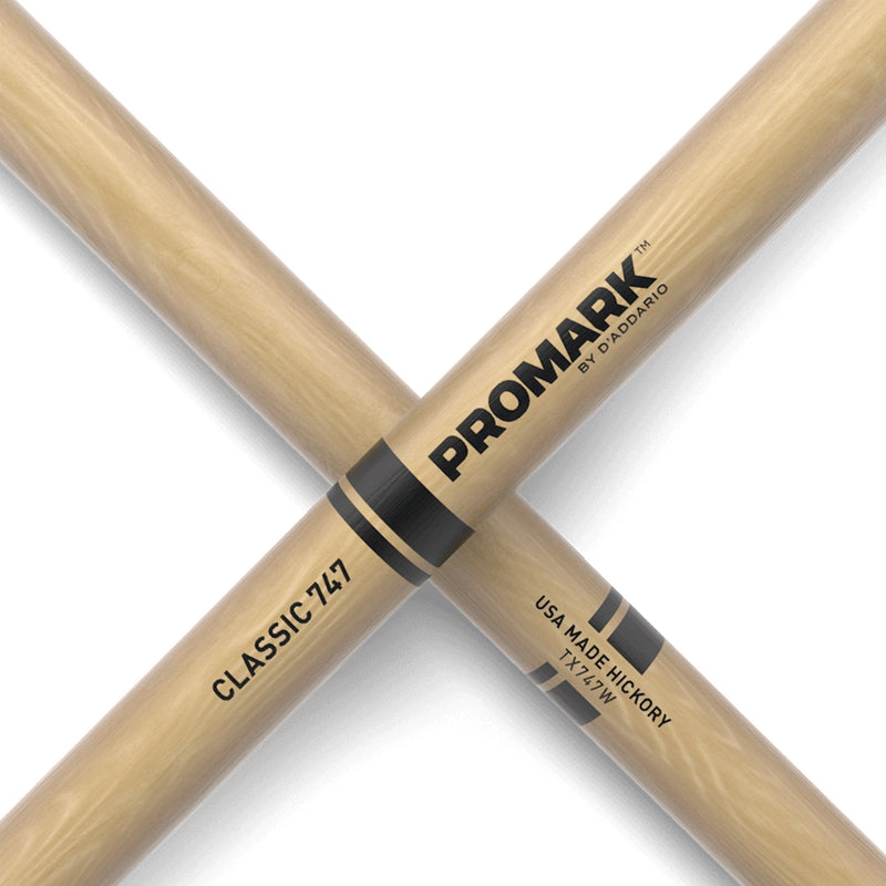 TX747W-Promark Classic 747 Natural Hickory Wood Tip Drumsticks-Living Music