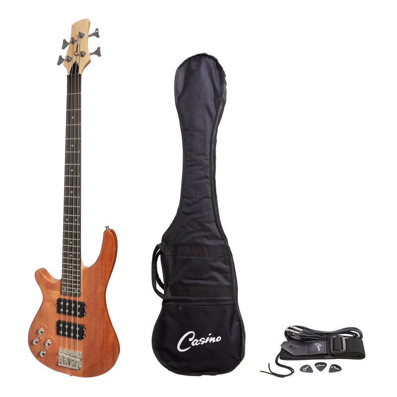 -Casino '24 Series' Left Handed Mahogany Tune-Style Electric Bass Guitar Set (Natural Gloss)-Living Music