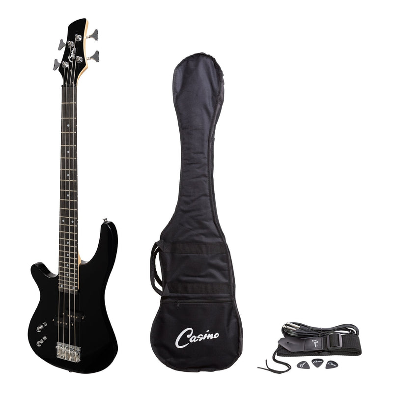 -Casino '24 Series' Left Handed Short Scale Tune-Style Electric Bass Guitar Set (Black)-Living Music