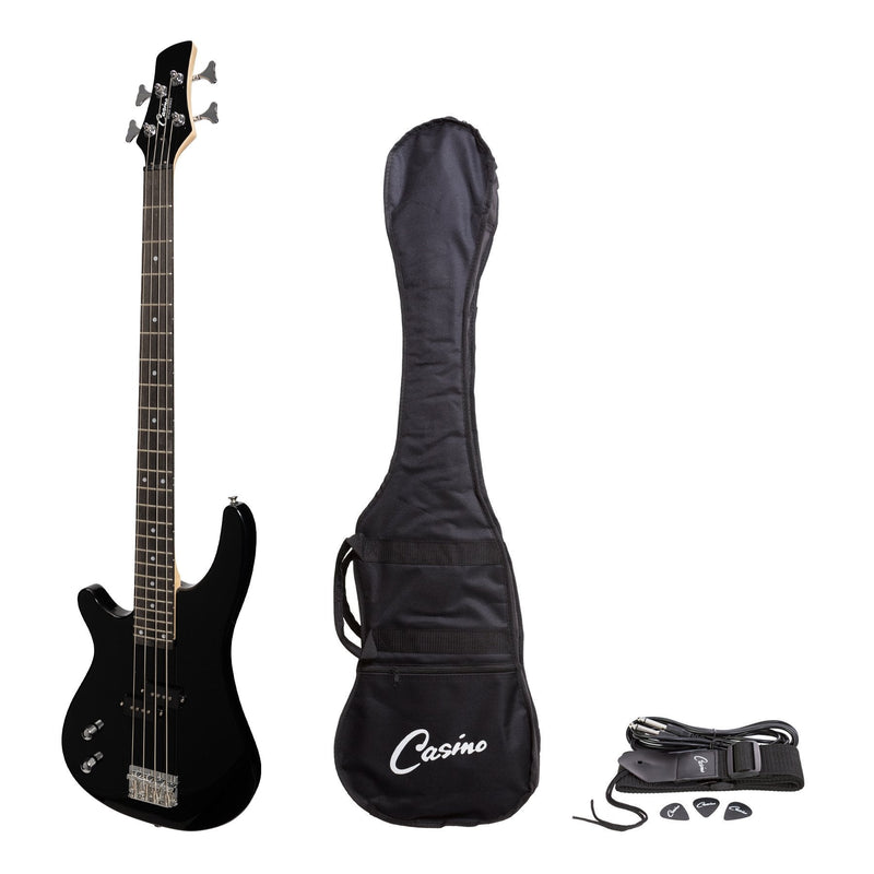 -Casino '24 Series' Left Handed Tune-Style Electric Bass Guitar Set (Black)-Living Music