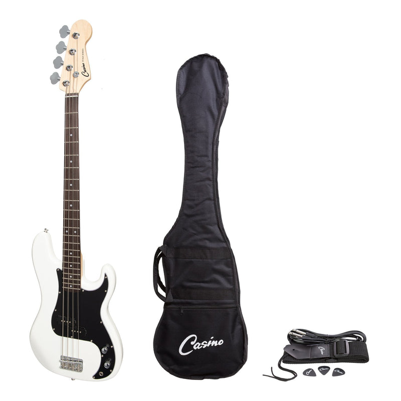 CPB-21-WHT-Casino P-Style Electric Bass Guitar (White)-Living Music