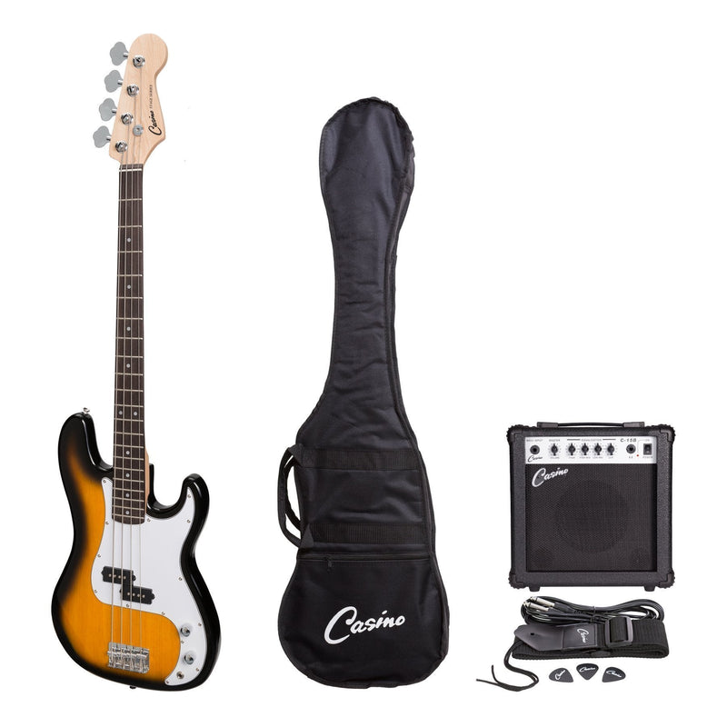 CP-PB21-TB-Casino P-Style Electric Bass Guitar and 15 Watt Amplifier Pack (Tobacco Burst)-Living Music