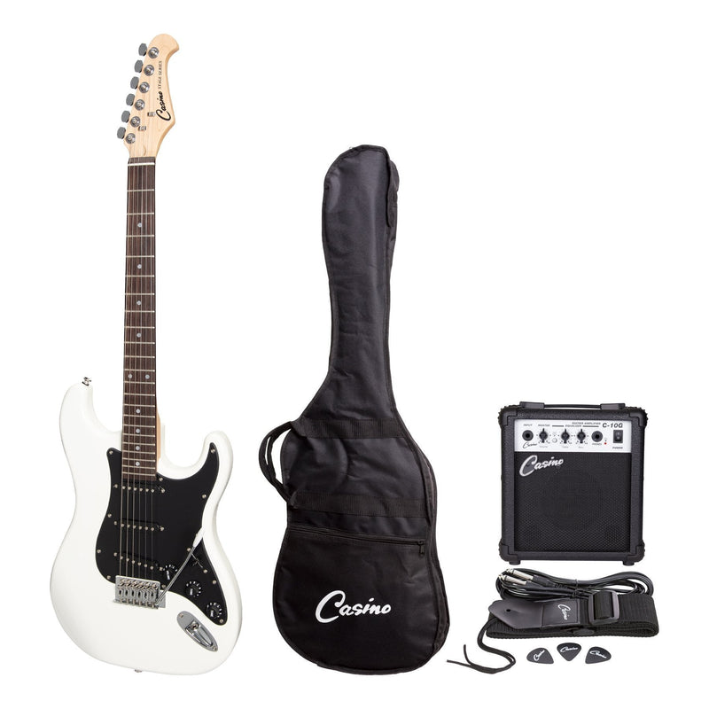 CP-E5-WHT-Casino ST-Style Electric Guitar and 10 Watt Amplifier Pack (White)-Living Music