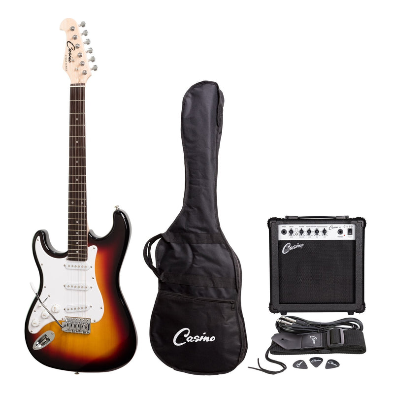 CP-E1L-TSB-Casino ST-Style Left Handed Electric Guitar and 15 Watt Amplifier Pack (Sunburst)-Living Music