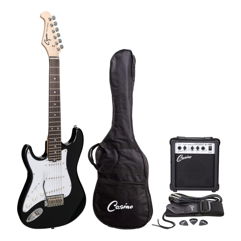 CP-SSTL-BLK-Casino ST-Style Left Handed Short-Scale Electric Guitar and 10 Watt Amplifier Pack (Black)-Living Music