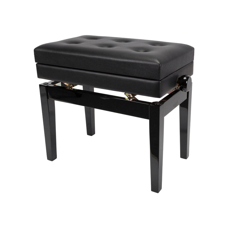 CPS-6AS-BLK-Crown Deluxe Tufted Height Adjustable Piano Stool with Storage Compartment (Black)-Living Music