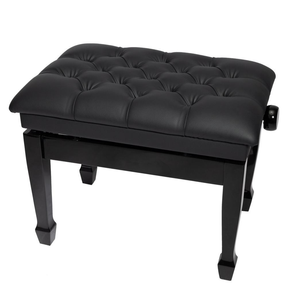 CPB-H301-BLK-Crown Deluxe Tufted Hydraulic Height Adjustable Piano Bench (Black)-Living Music