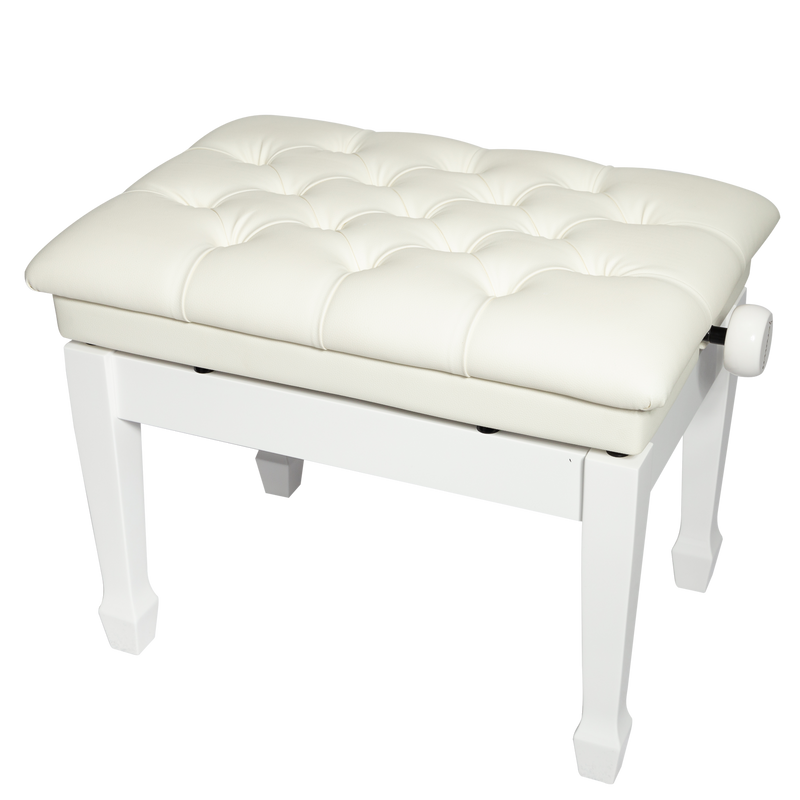 CPB-H301-WHT-Crown Deluxe Tufted Hydraulic Height Adjustable Piano Bench (White)-Living Music