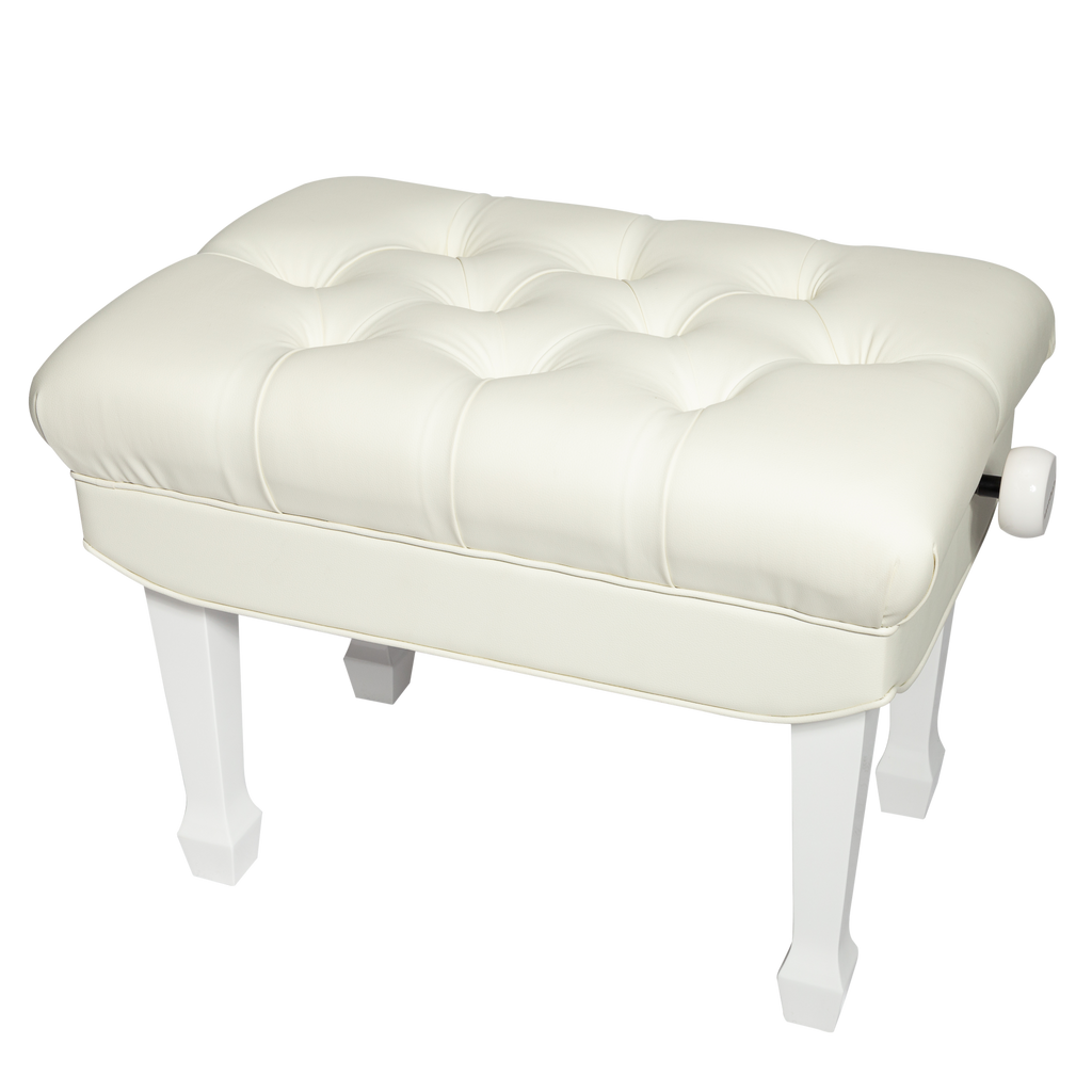 CPB-H501-WHT-Crown Premium Skirted & Tufted Hydraulic Height Adjustable Piano Bench (White)-Living Music