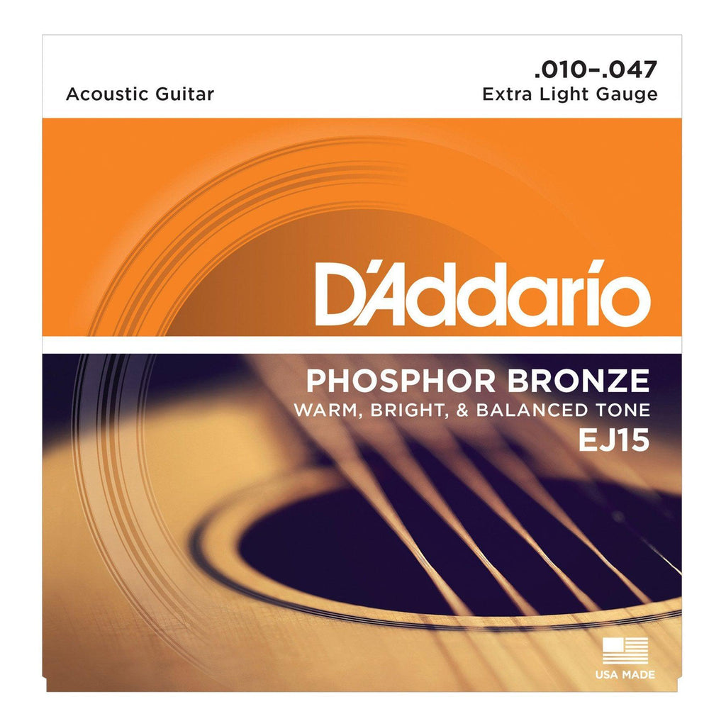 EJ15-D'Addario EJ15 Extra Light Phosphor Bronze Acoustic Guitar Strings (10-47)-Living Music