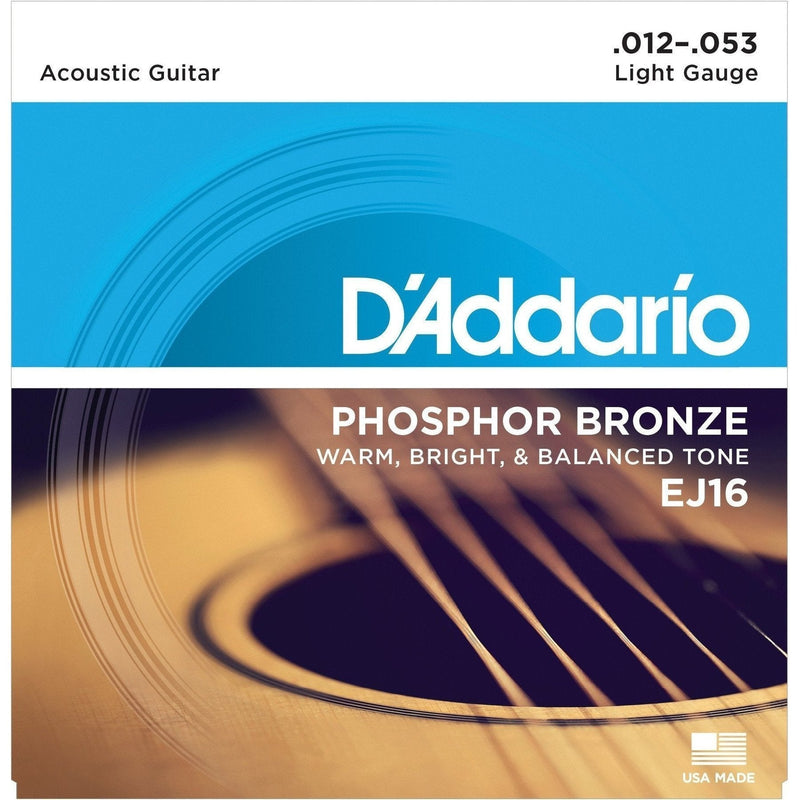 EJ16-D'Addario EJ16 Light Phosphor Bronze Acoustic Guitar Strings (12-53)-Living Music