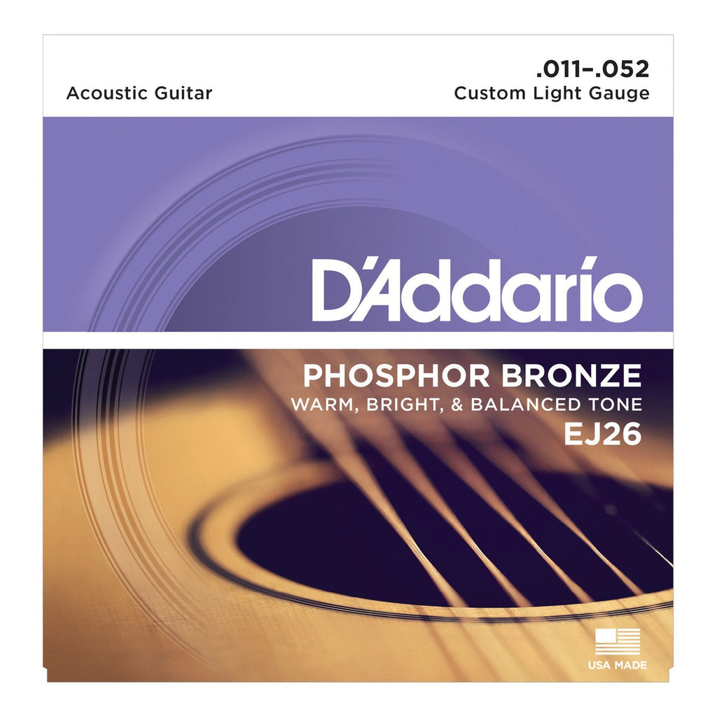 EJ26-D'Addario EJ26 Custom Light Phosphor Bronze Acoustic Guitar Strings (11-52)-Living Music
