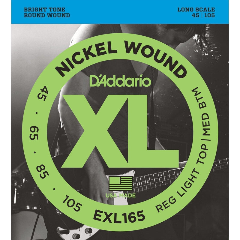 EXL165-D'Addario EXL165 Regular Light Top/Medium Bottom Bass Guitar Strings (45-105)-Living Music