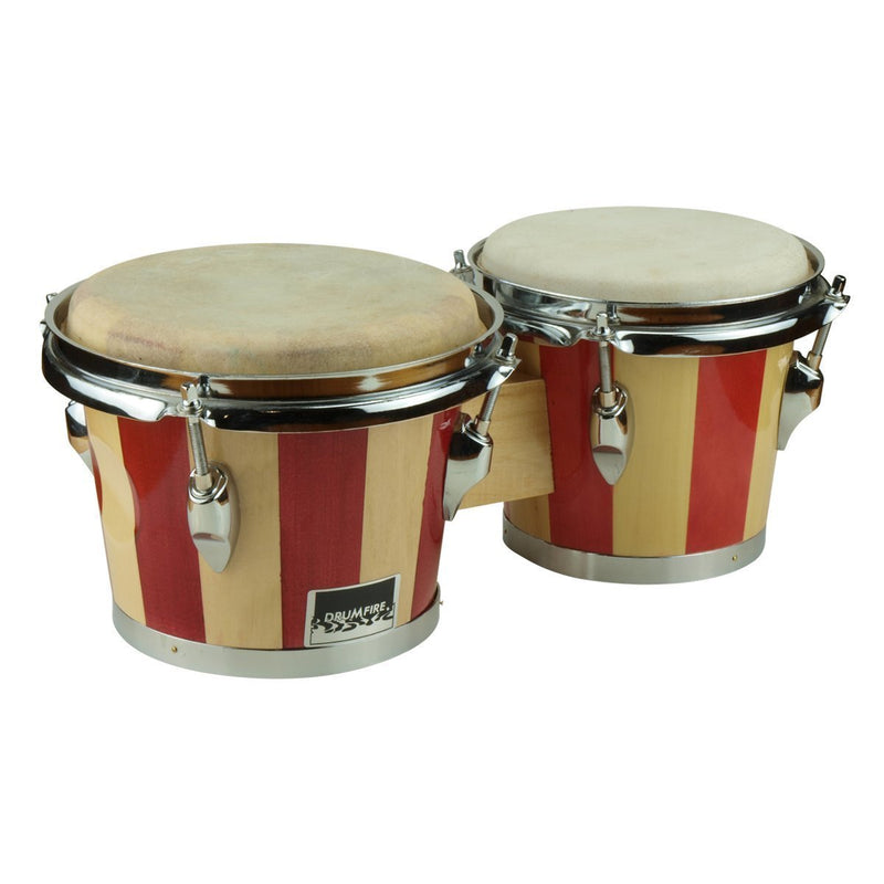 DFP-DB5-NBR-Drumfire 6.5" and 7.5" Striped Wood Bongos (Natural Brown)-Living Music