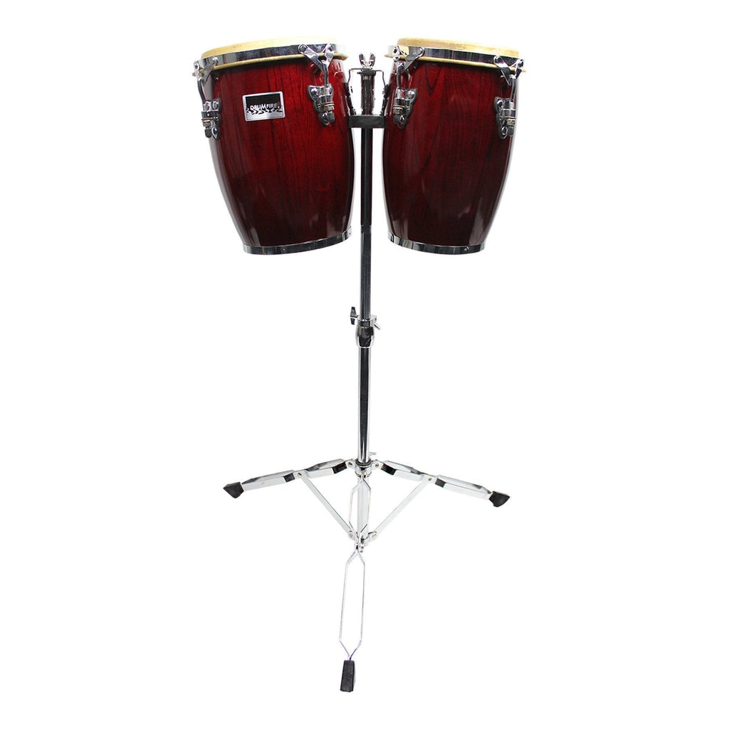 DFP-CS83-WRD-Drumfire 8" and 9" Conguitas with Stand (Wine Red)-Living Music