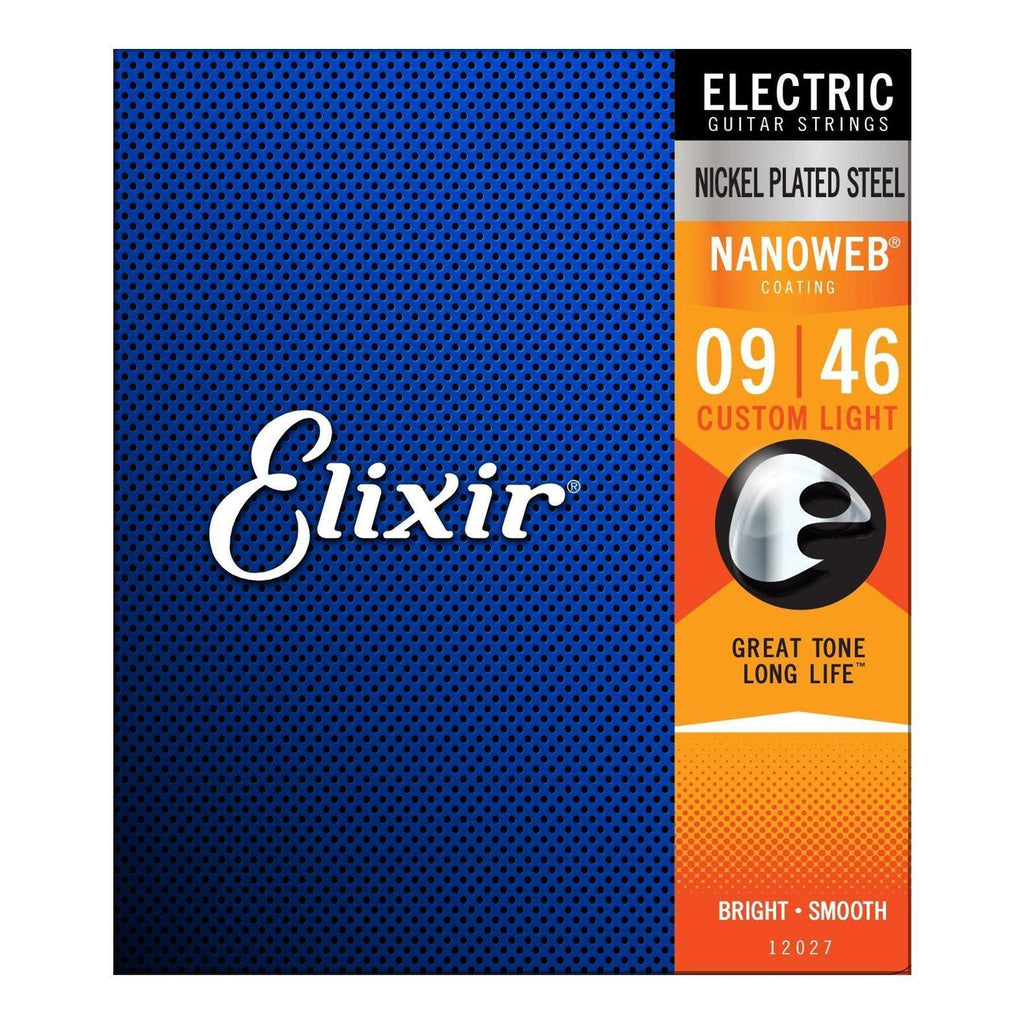 E12027-Elixir 12027 Custom Light Nickel Plated Nanoweb Electric Guitar Strings (9-46)-Living Music