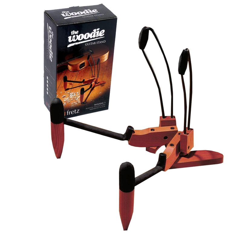 -Fretz 'Woodie 1' Wooden Folding Acoustic Guitar Stand (Wine Red Stain)-Living Music