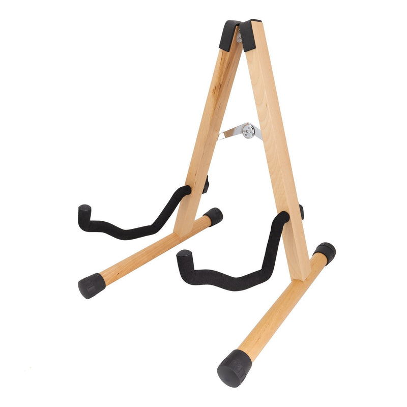 -Fretz 'Woodie 5' Wooden Folding A-Frame Acoustic and Electric Guitar Stand (Natural)-Living Music