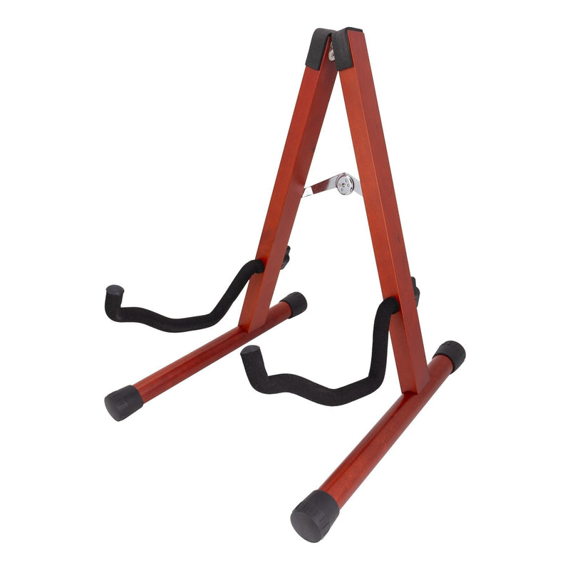 -Fretz 'Woodie 5' Wooden Folding A-Frame Acoustic and Electric Guitar Stand (Red Stain)-Living Music