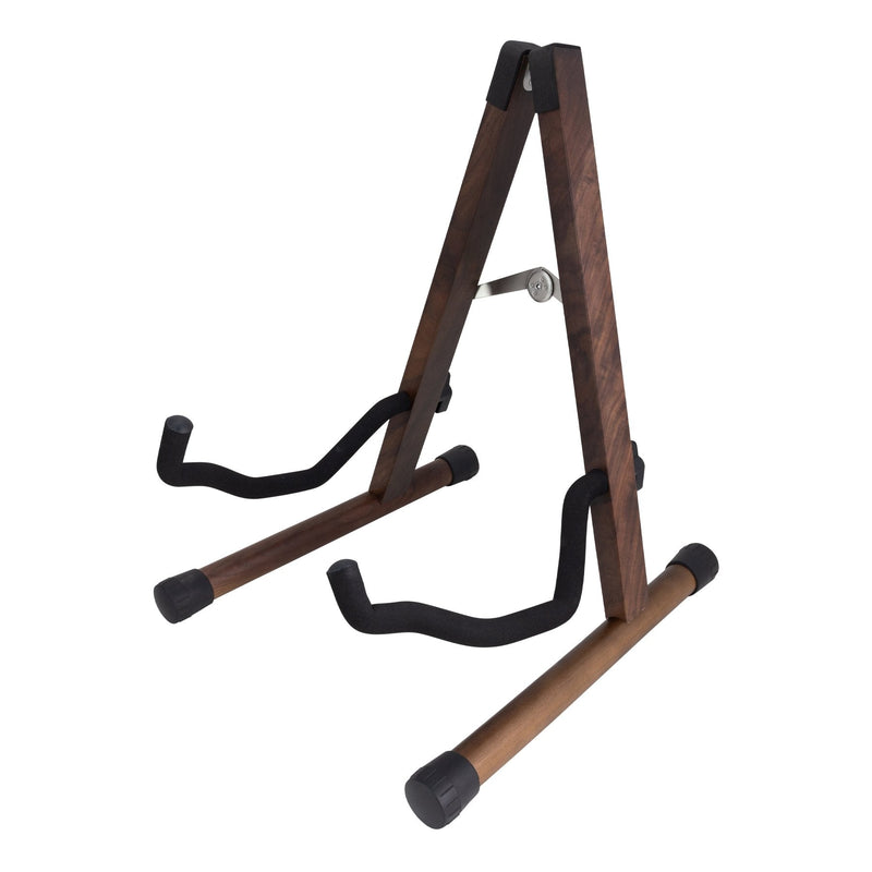-Fretz 'Woodie 5' Wooden Folding A-Frame Acoustic and Electric Guitar Stand (Walnut)-Living Music