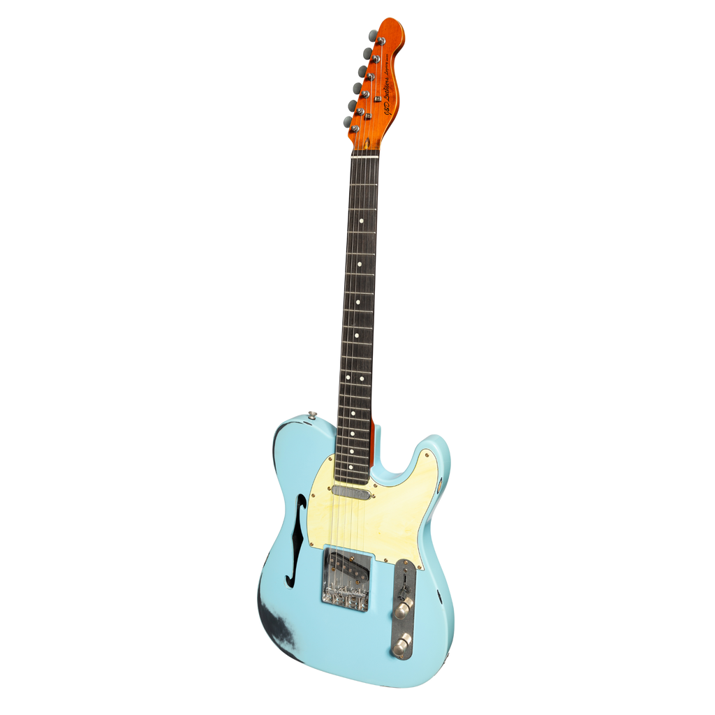 JDL-TEF-BLU-J&D 'Legacy Series' TE-Style Thinline 'Relic' Electric Guitar (Blue)-Living Music
