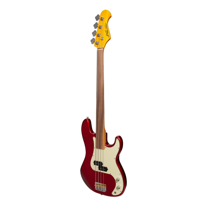 -J&D Luthiers 4-String PB-Style Fretless Electric Bass Guitar (Crimson)-Living Music